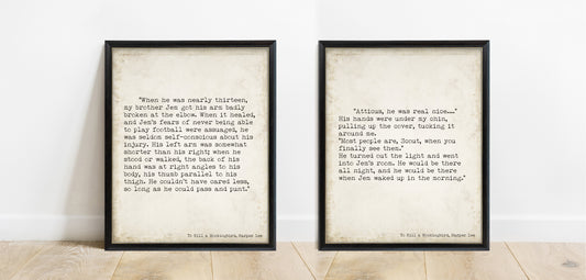To Kill a Mockingbird opening and closing lines, set of 2 Harper Lee typewriter prints framed