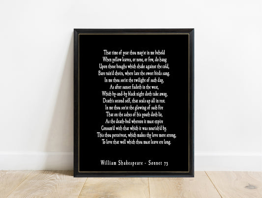 Shakespeare Sonnet 73 That Time Of Year print in a black frame, black background