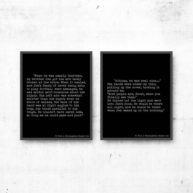 Harper Lee literary art, vintage book page decor, classic novel wall art, Atticus Finch quote poster