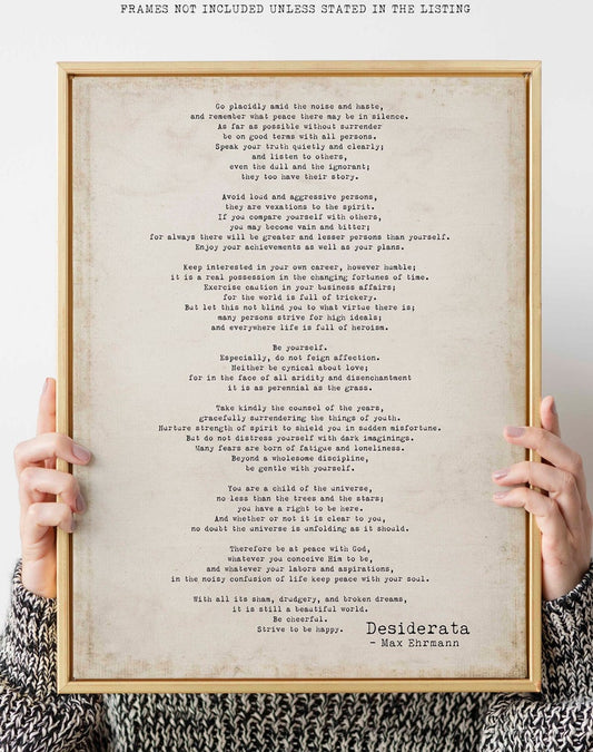 Poem Art Desiderata Print, Minimalist Poster, Max Ehrmann Literary Poster, Literary Quote Print, Motivational Poster Vintage Look Background