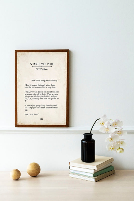 Winnie the Pooh Book Page Inspirational Wall Art, AA Milne Quote Vintage Style Print Wall Decor, “What I like doing best is Nothing.