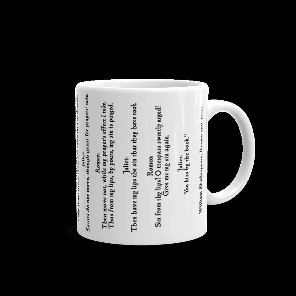 Romeo and Juliet Love Quote Mug, First Meeting Dialogue, Shakespeare Literary Coffee Cup, Romantic Gift for Readers, Wedding Anniversary Mug
