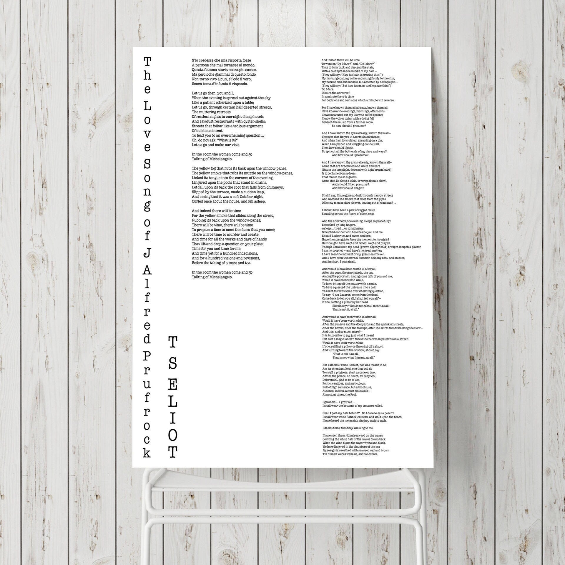 T.S. Eliot Love Song of J. Alfred Prufrock Wall Art Print, Poetry Quote Art Typography Poem Print