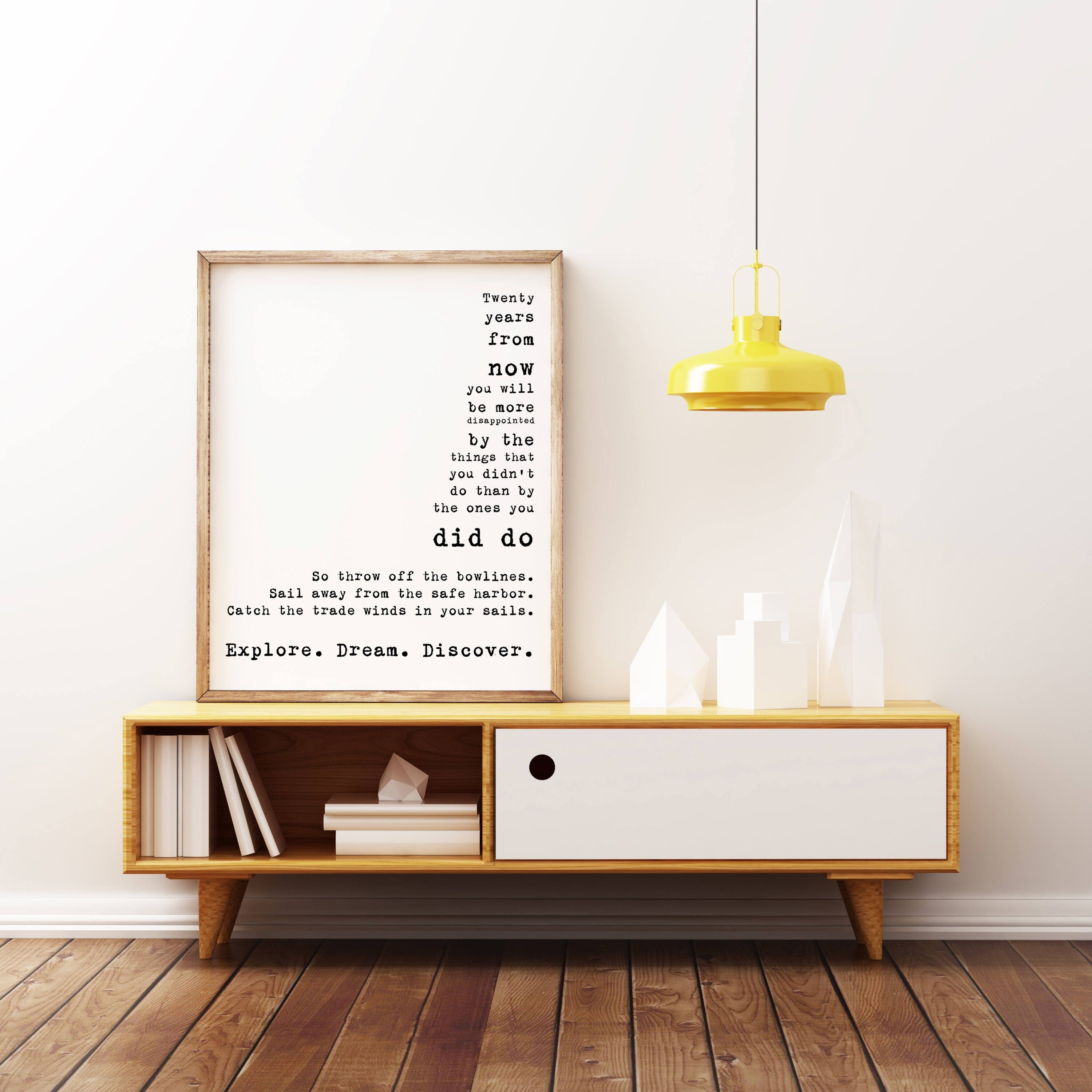 Twenty Years From Now Wall Art Prints, Mark Twain Explore Dream Discover in Black & White