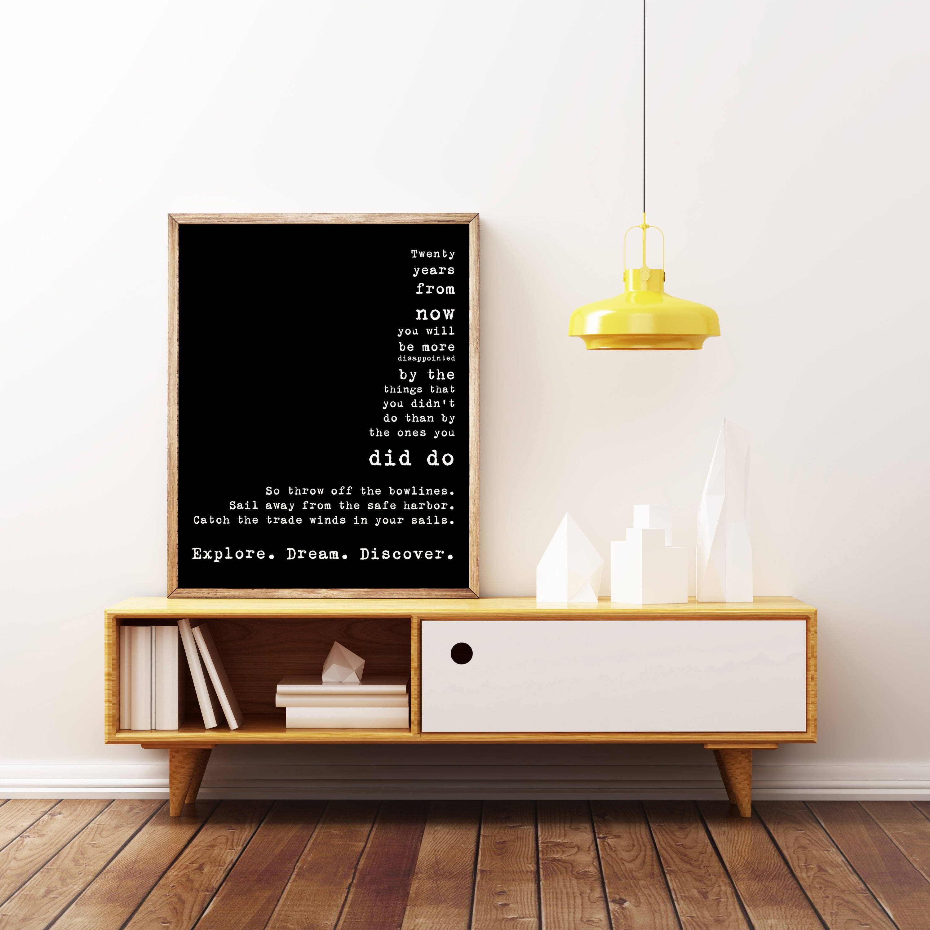 Twenty Years From Now Wall Art Prints, Mark Twain Explore Dream Discover in Black & White