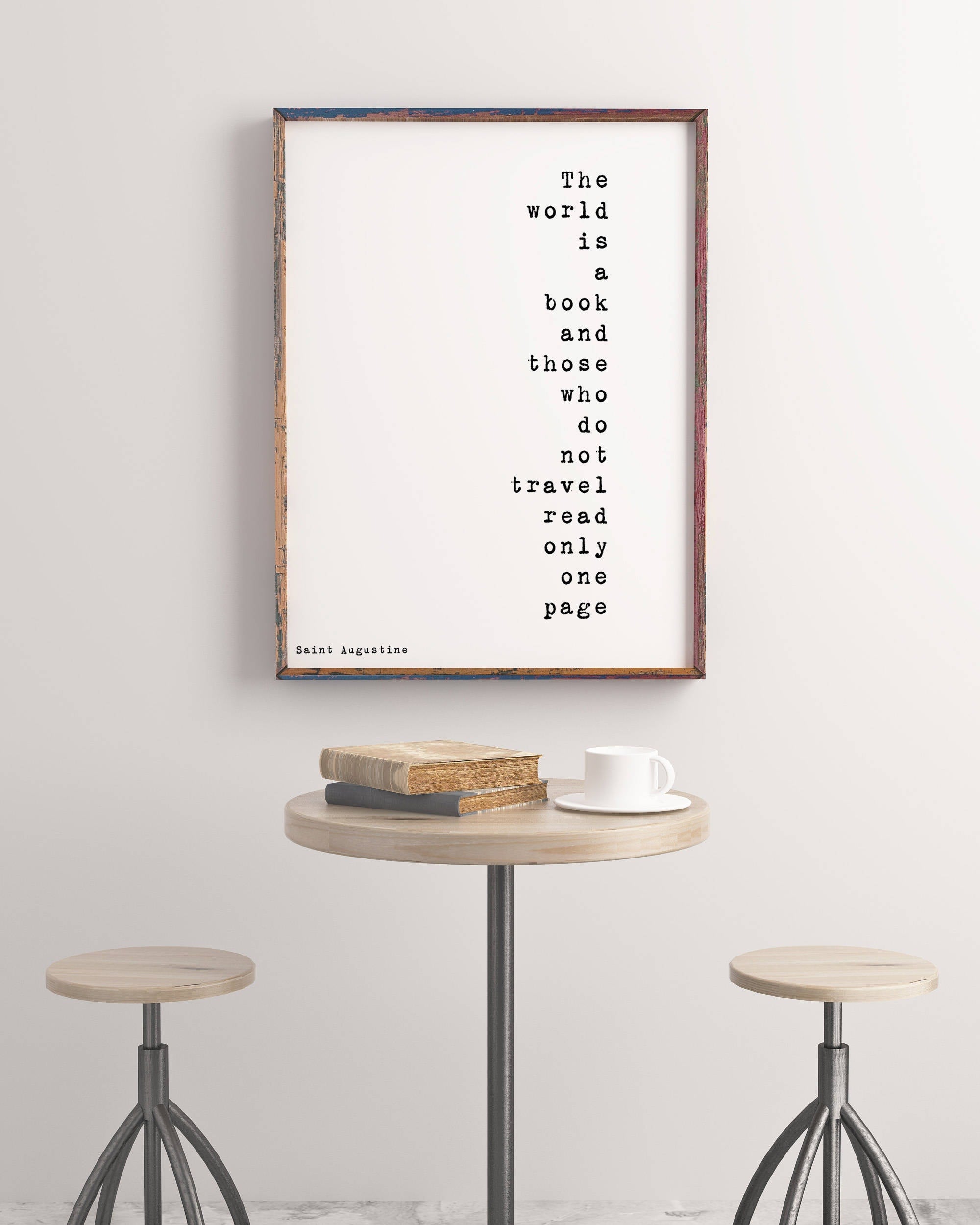 The World Is A Book Inspirational Quote, Travel Decor Quote Art Print in Black & White