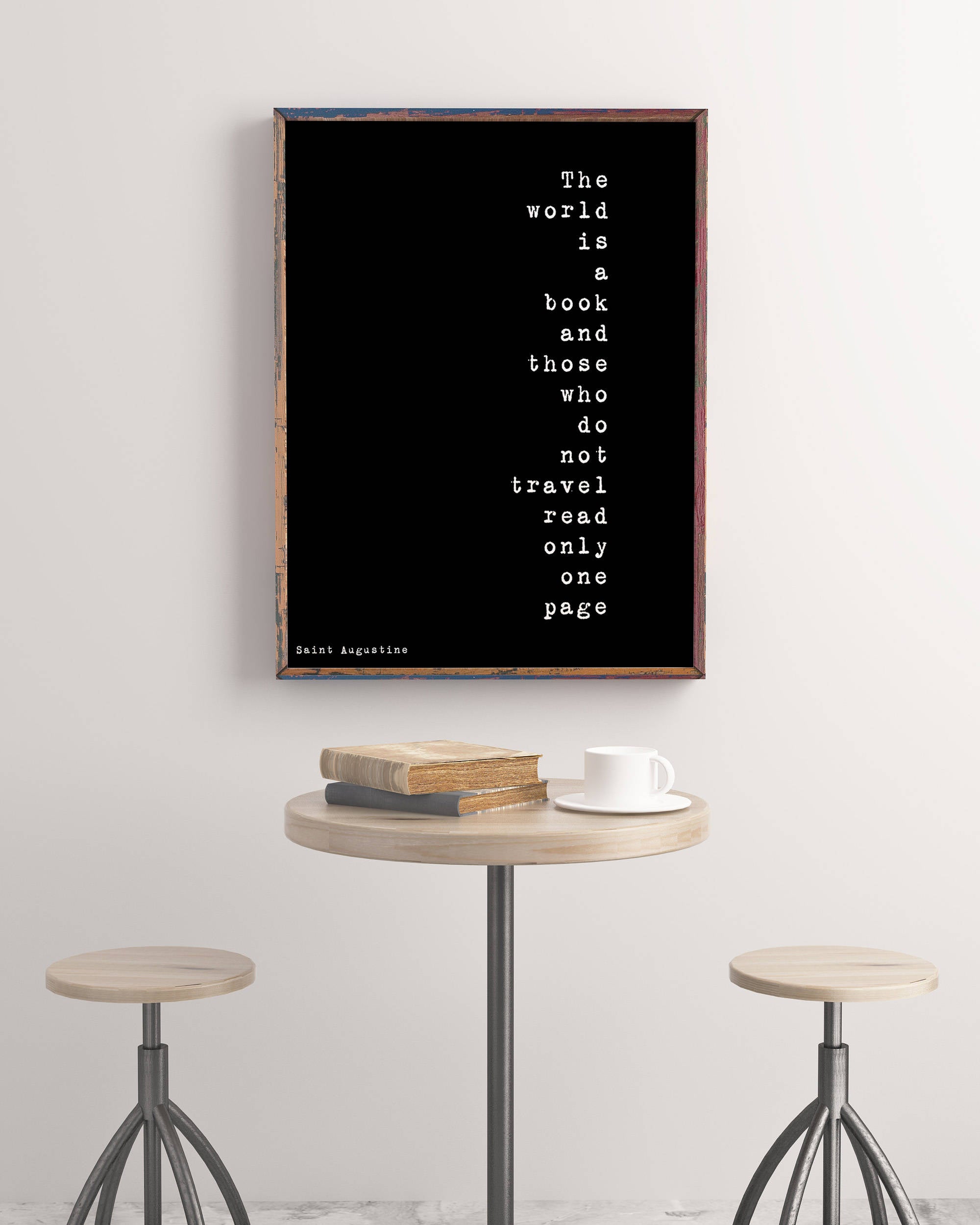 The World Is A Book Inspirational Quote, Travel Decor Quote Art Print in Black & White