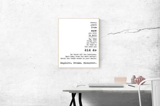 Mark Twain Quote Wall Art Explore Dream Discover Poster Twenty Years From Now Print Motivational Literary Decor Digital Or Physical