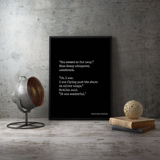 Roald Dahl Framed Literary Art - Matilda Quote Print Minimalist Wall Decor