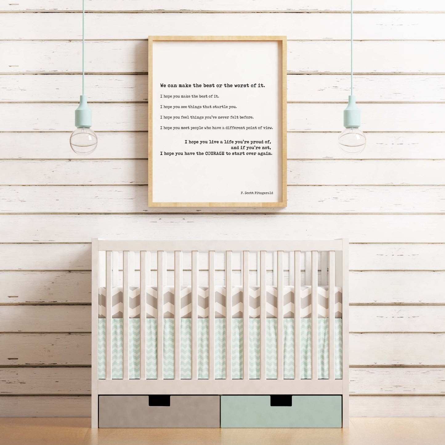 F Scott Fitzgerald quote print inspirational literary wall art make the best of it courage to start over typewriter style poster