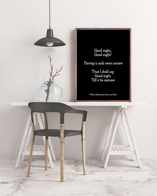 Shakespeare Romeo and Juliet Quote Print Good Night Literary Wall Art