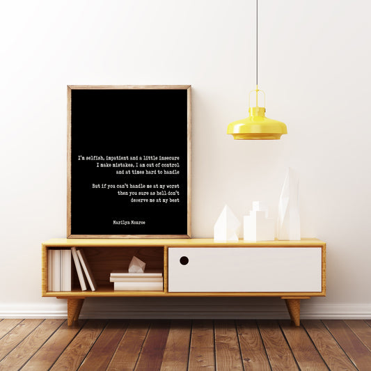 Marilyn Monroe Quote Print – “Handle Me at My Worst” Classic Literary Wall Art