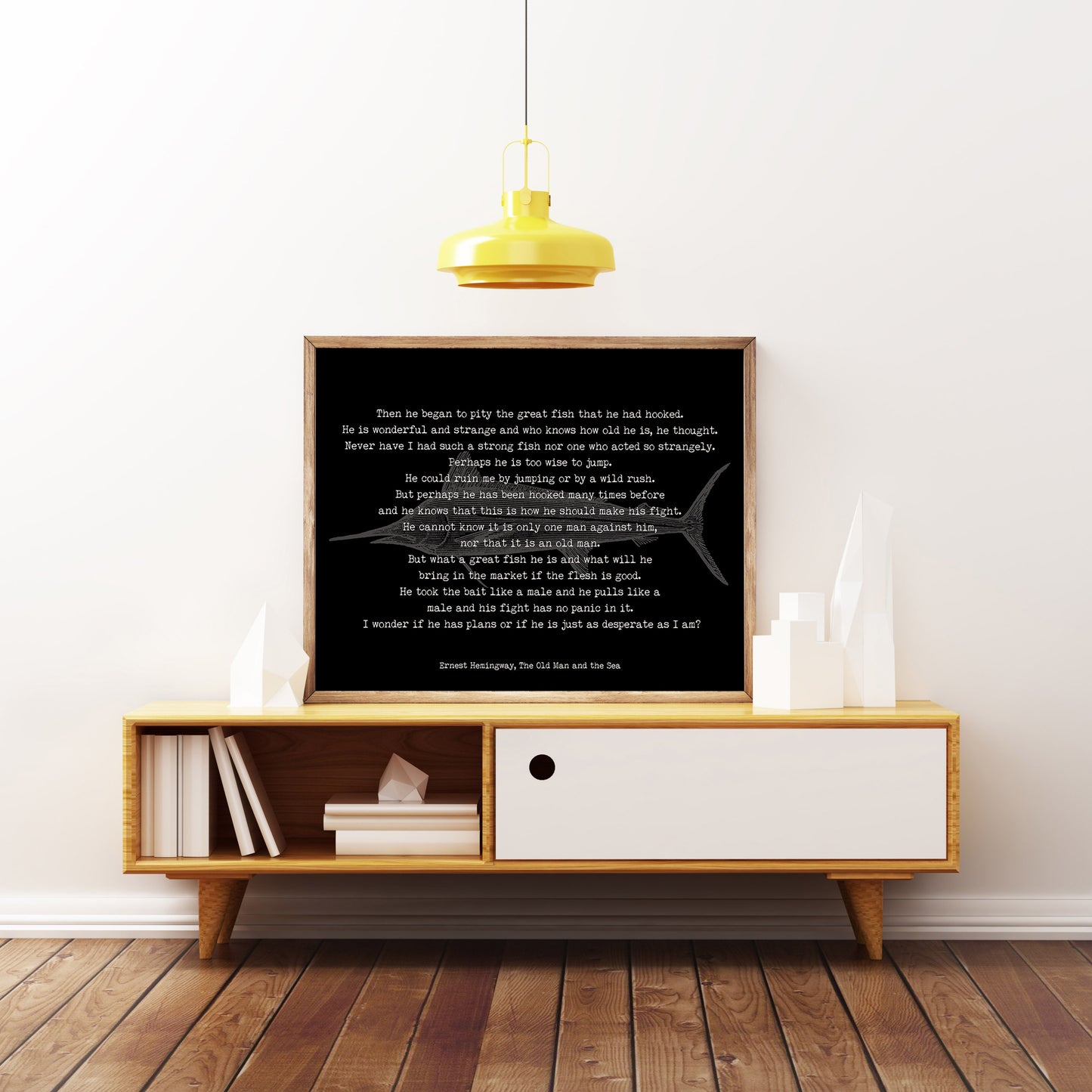 Hemingway Quote Print Old Man and the Sea Fish Illustration