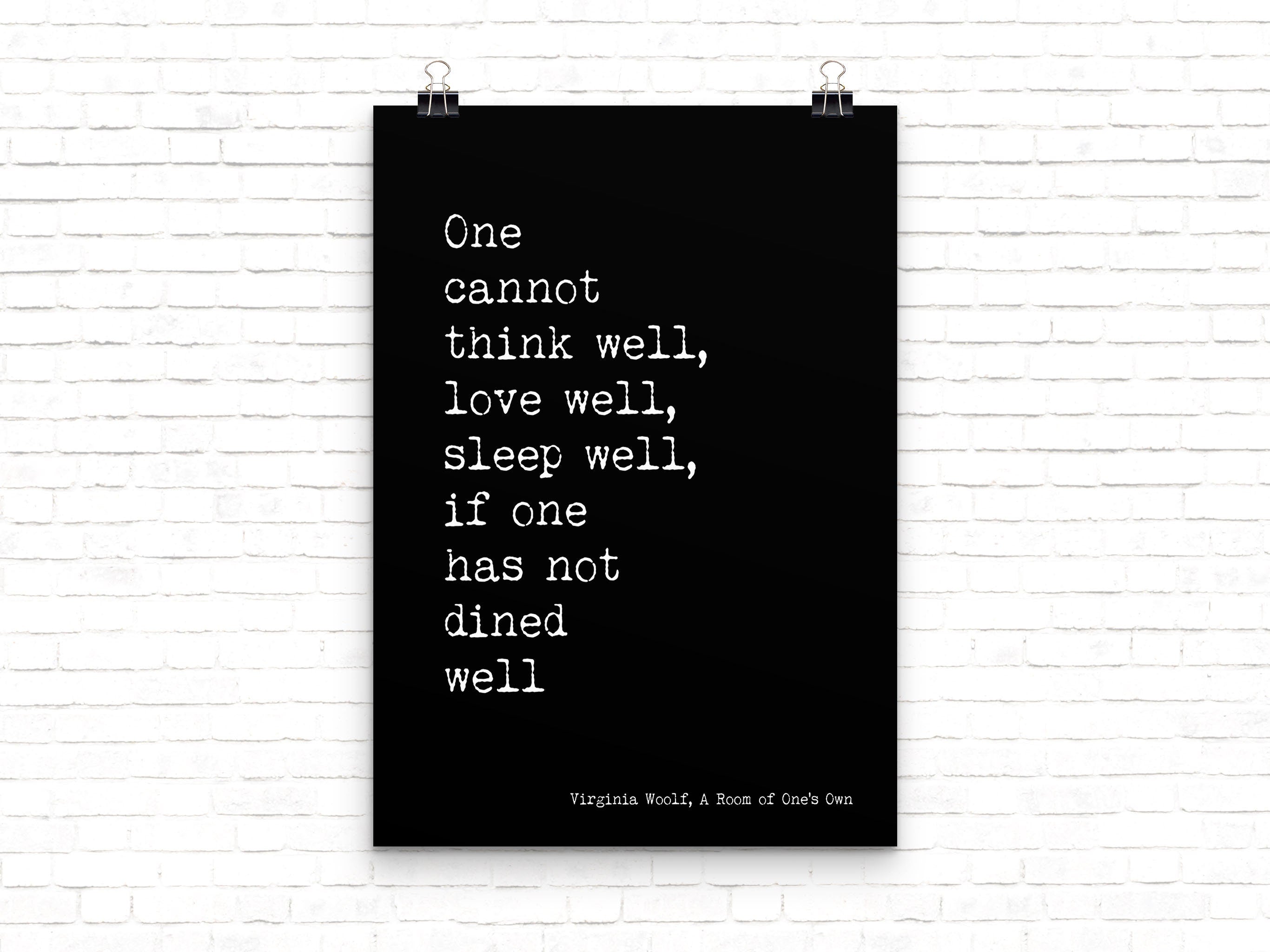 Virginia Woolf Dined Well Quote Print, A Room of One's Own