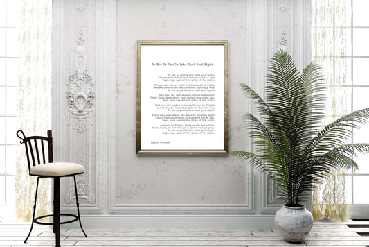 Dylan Thomas Poem Print, Do Not Go Gentle Into That Good Night Poetry Poster in Black & White for Home Wall Decor