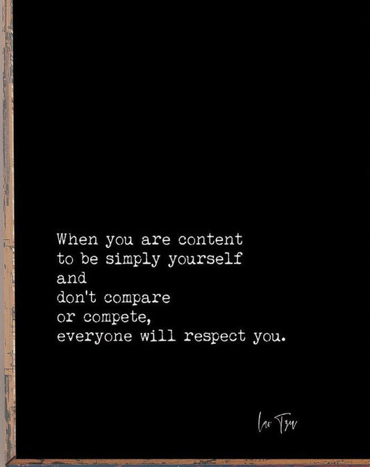 Lao Tzu Quote Print – Be Content and Yourself, Typewriter Style Literary Wall Art