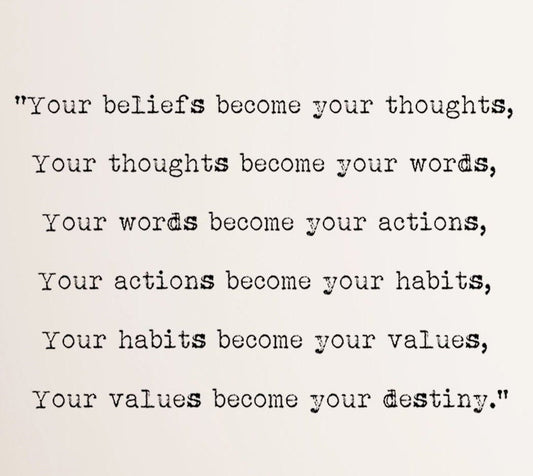 Mahatma Gandhi Your Beliefs Become Your Thoughts Quote Print, Life Quote Inspirational Print Black & White for Office Wall Art or Home Decor