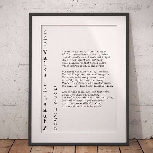 Love Poem Print - Lord Byron She Walks in Beauty Poetry Wall Art