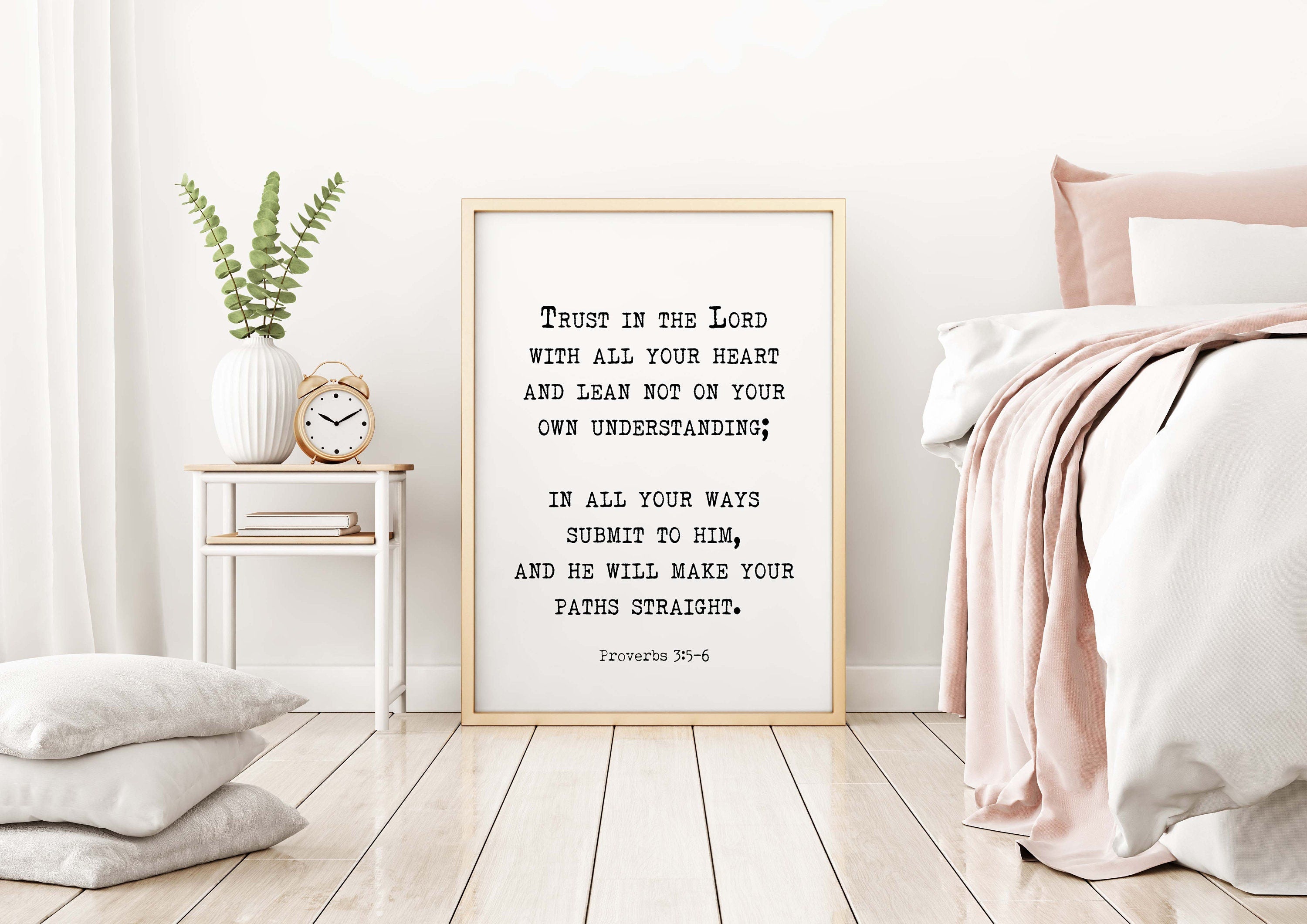 Trust in the LORD Proverbs 3:5-6 Bible Verse Print, Inspirational Gift Wall Art in Black & White