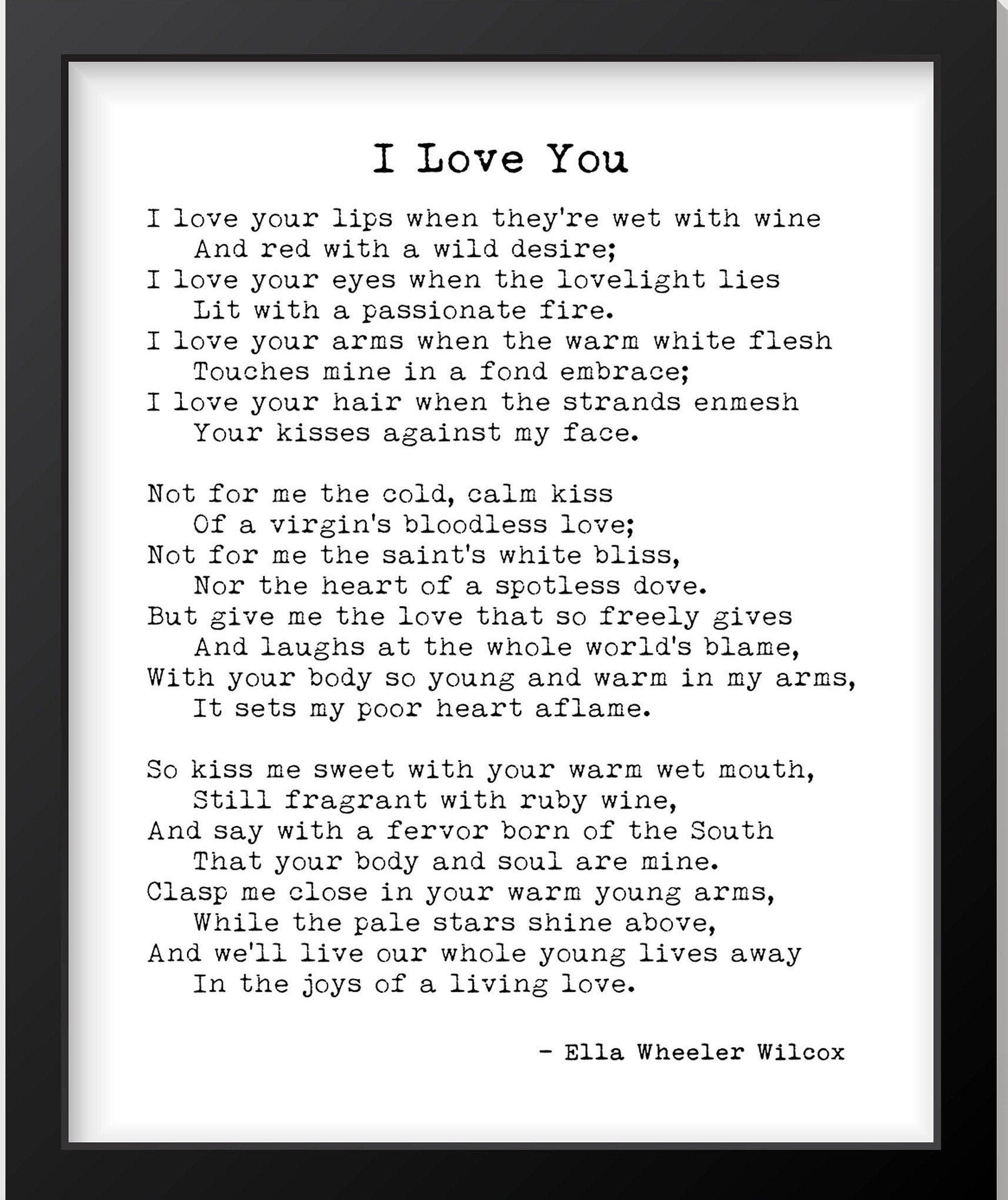 Black and White Art Print of 'I Love You' Poem by Ella Wheeler Wilcox - Minimalist Typewriter Font