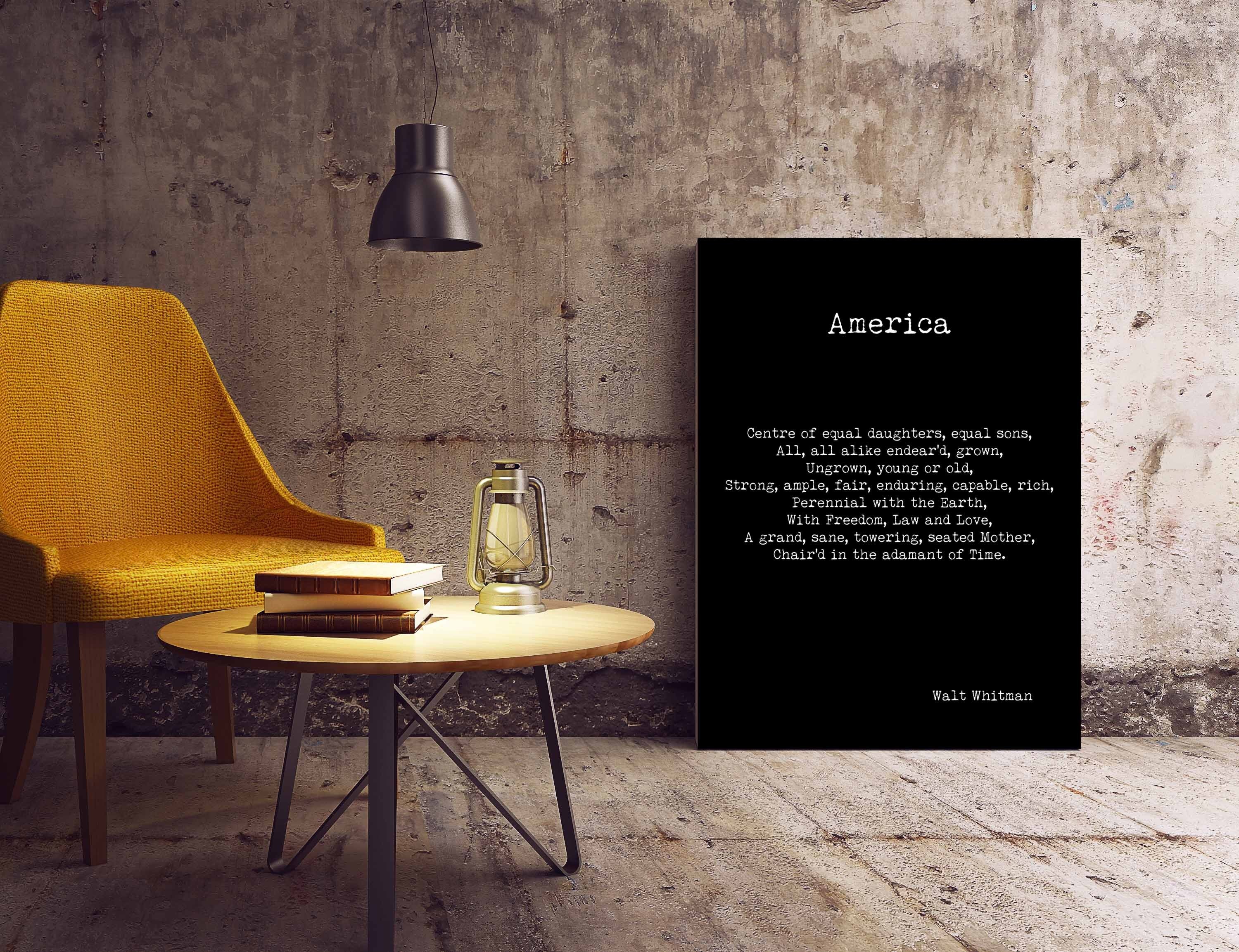 Walt Whitman America Poem Wall Art Print, Unframed Inspirational Poetry Poster in Black & White for Wall Decor