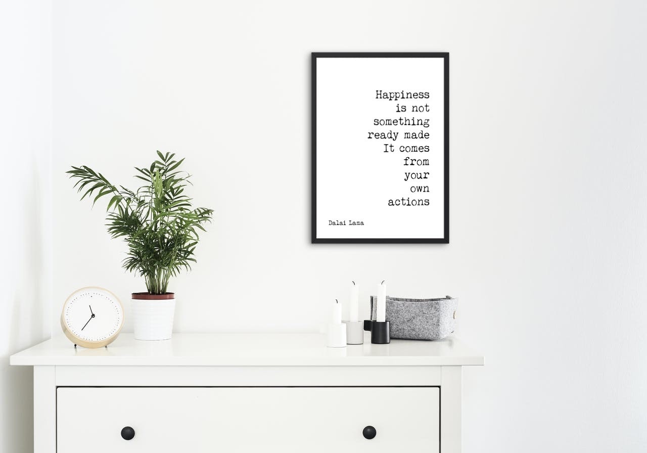 Dalai Lama Quote Print Happiness Comes From Your Actions Motivational Wall Art Black Or White Minimalist Wisdom Gift For Mindful Living