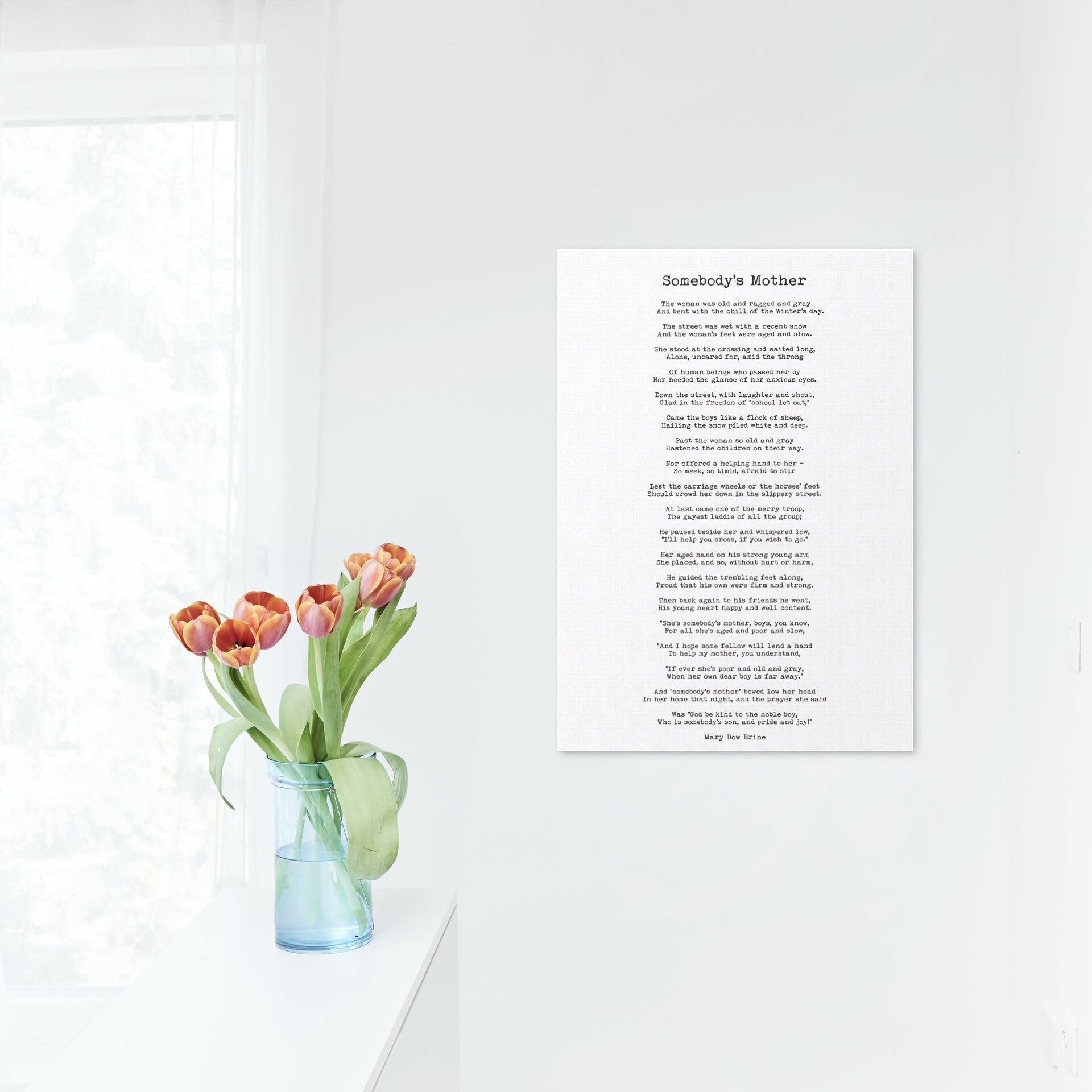 Somebody's Mother Mary Dow Brine Poem Wall Art Print in Black & White, Unframed and Framed Art