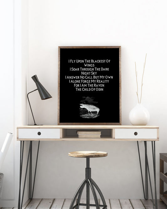 Raven Quote Print Norse Mythology Wall Art Odin Viking Decor Black Or White Background Nordic Wisdom Crow Poem Print For Pagan Witch Gift