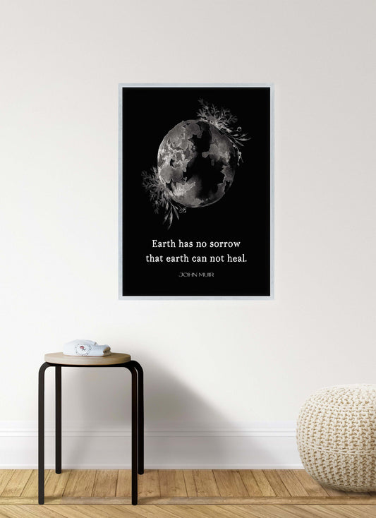 Earth has No Sorrow John Muir Unframed Quote Print in Black & White, Inspirational Gift for Nature Lovers