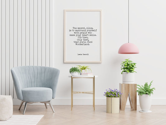 Alice in Wonderland The Secret Quote Print, Mad Hatter Unframed Wall Art Prints in Black & White for Wall Decor