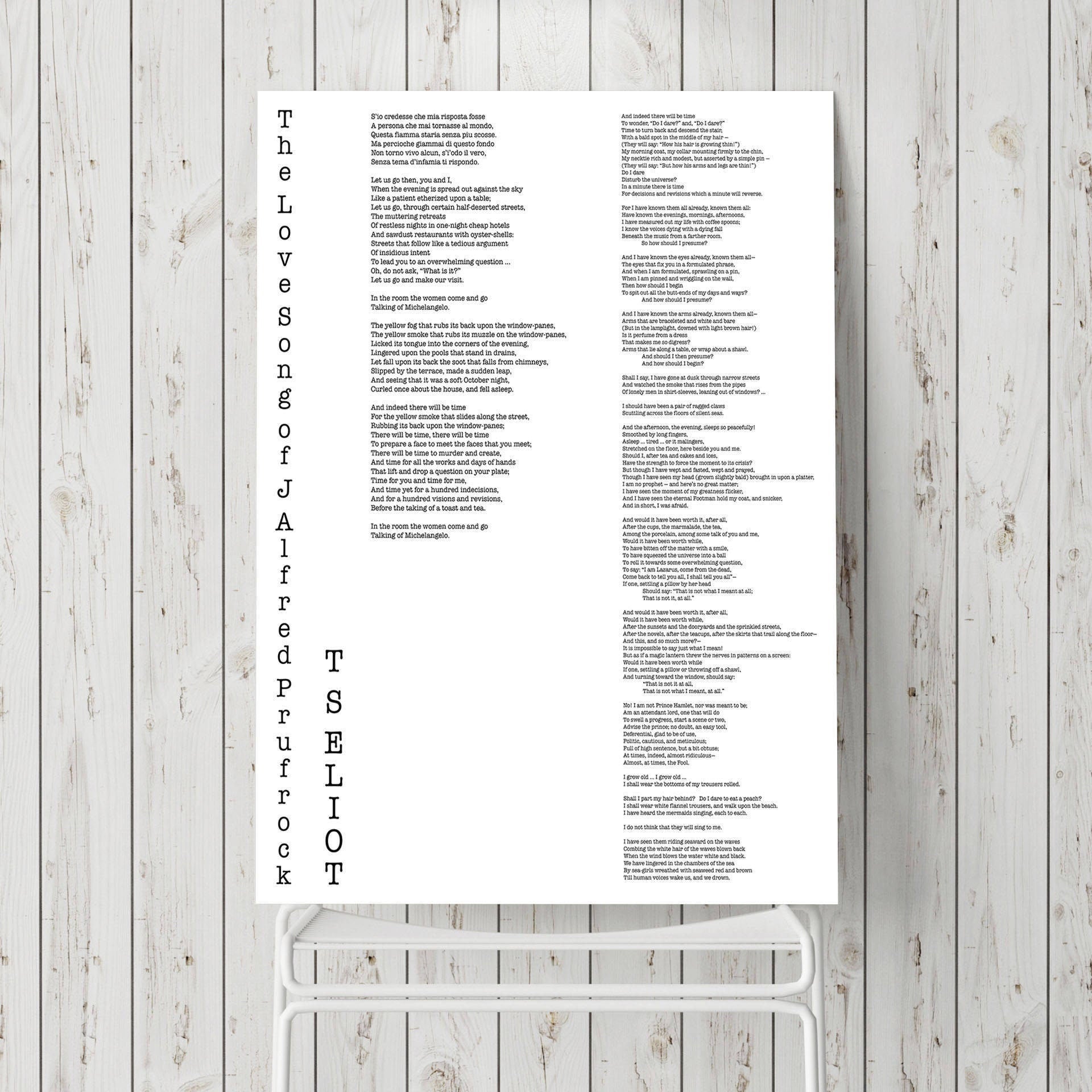 T.S. Eliot Love Song of J. Alfred Prufrock Wall Art Print, Poetry Quote Art Typography Poem Print