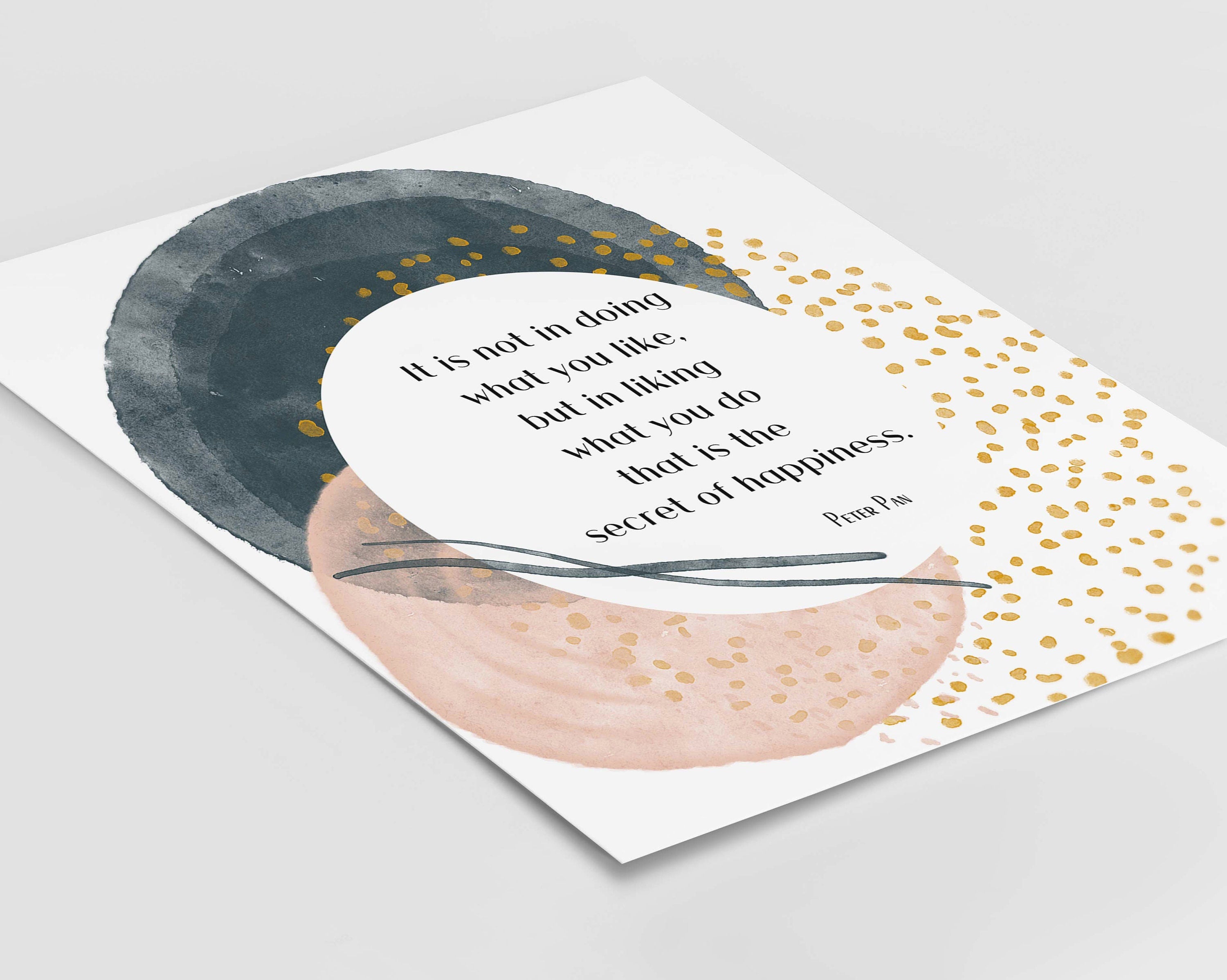 Peter Pan Quote Wall Art Secret of Happiness Abstract Watercolor Print Modern Whimsical Motivational Poster Digital or Framed Gift