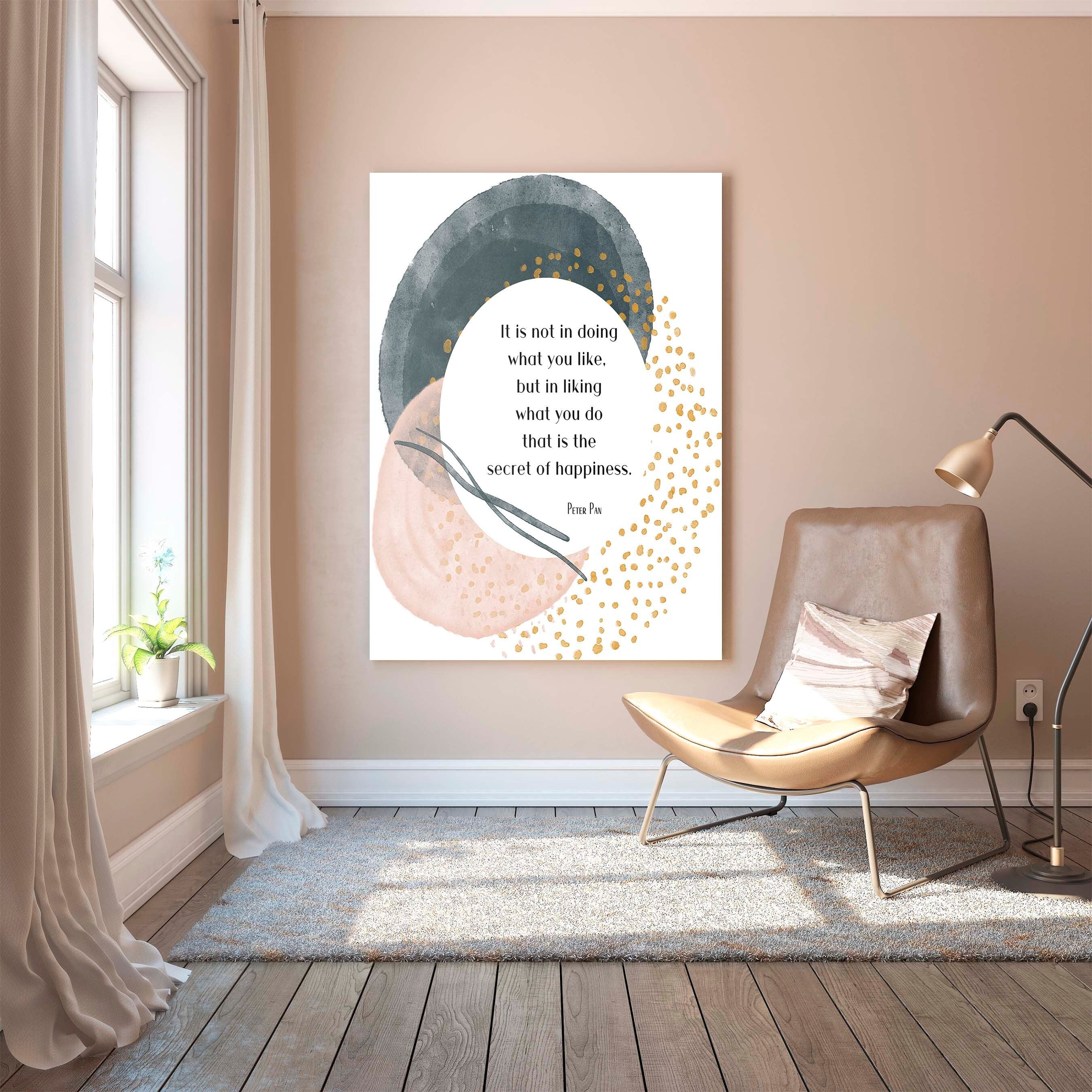 Peter Pan Quote Wall Art Secret of Happiness Abstract Watercolor Print Modern Whimsical Motivational Poster Digital or Framed Gift