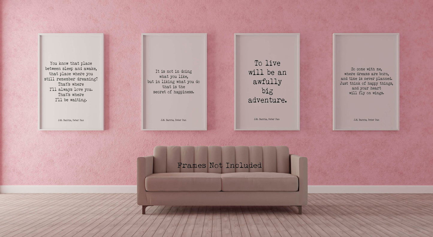 J.M. Barrie Peter Pan Quote Print Set, Literary Wall Art Collection