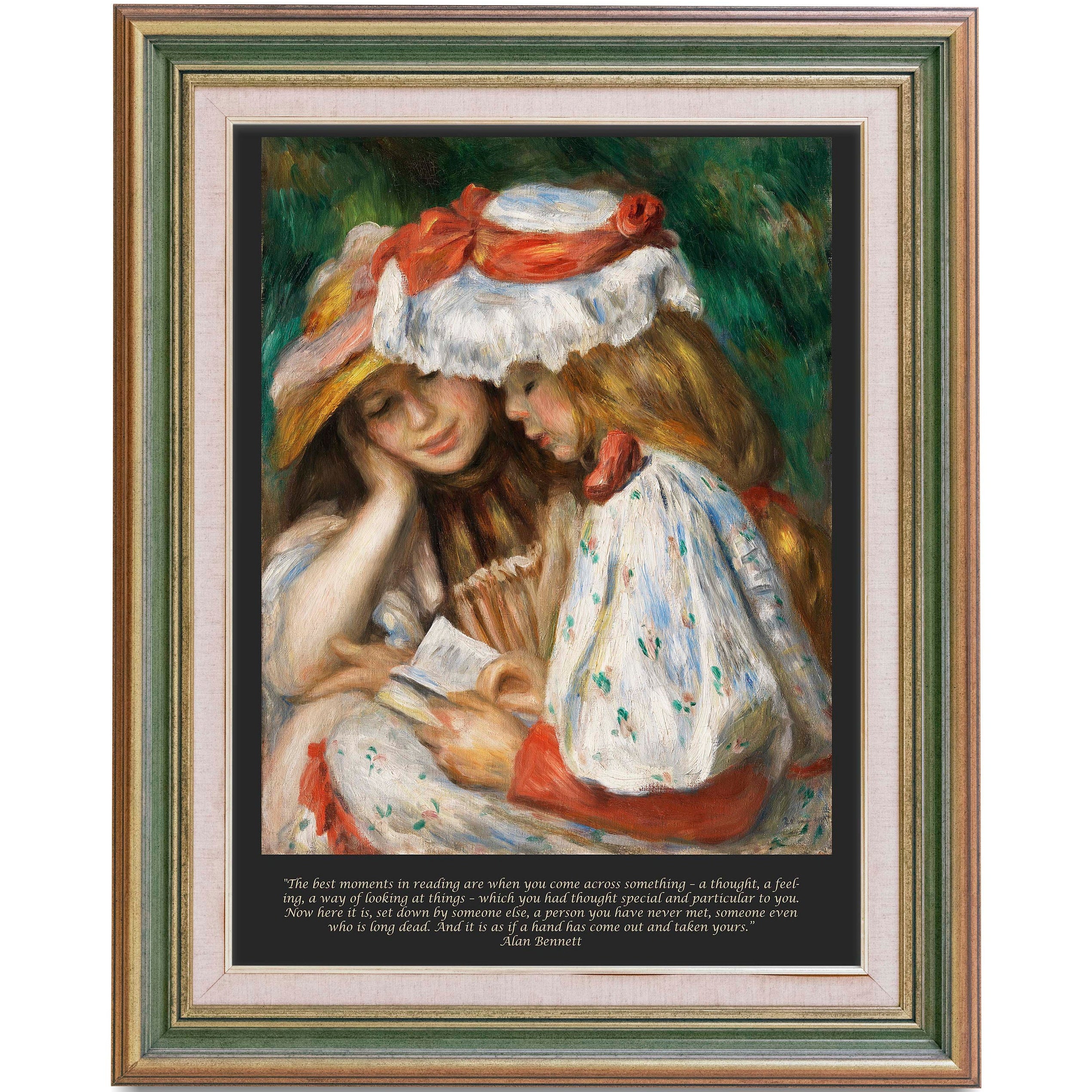 Inspirational Quote with Renoir Fine Art Prints - Two Girls Reading, Best moments in reading - Unframed