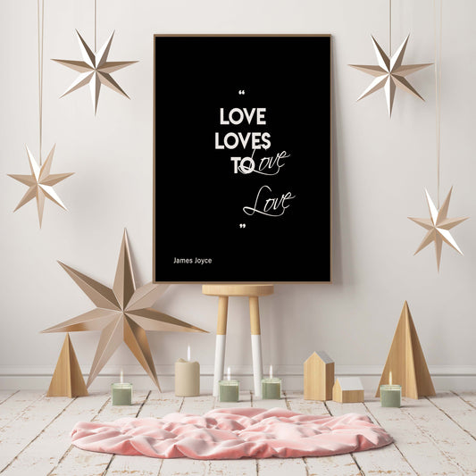 James Joyce Wall Art Prints, Ulysses Love Quote In Black And White - Love Loves To Love