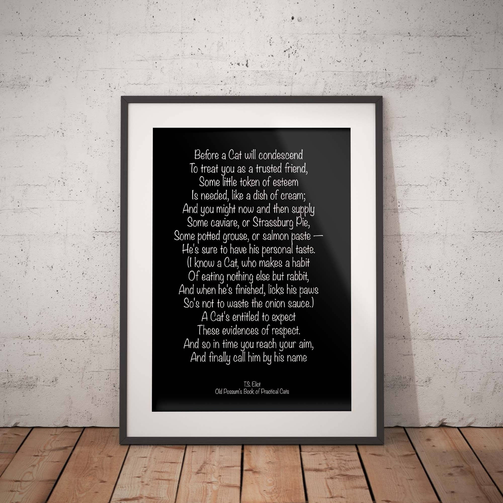 T S Eliot Cat Poem, Old Possum's Book Of Practical Cats Wall Art Print