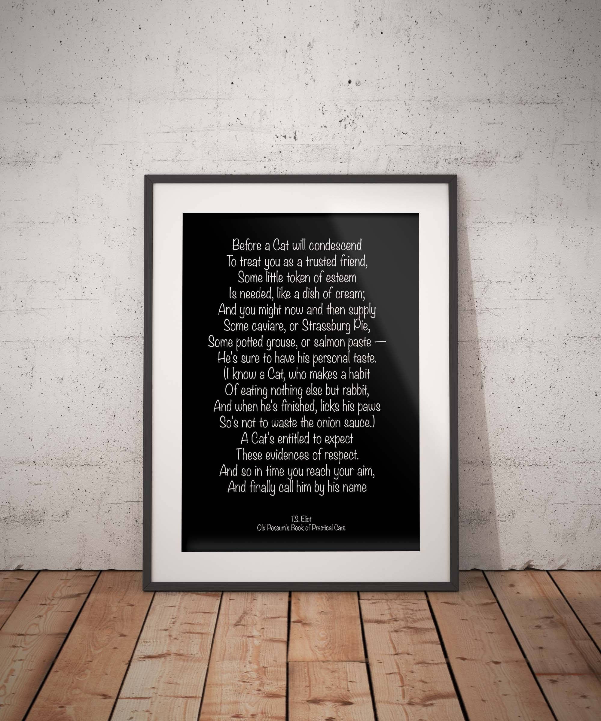 T S Eliot Cat Poem, Old Possum's Book Of Practical Cats Wall Art Print