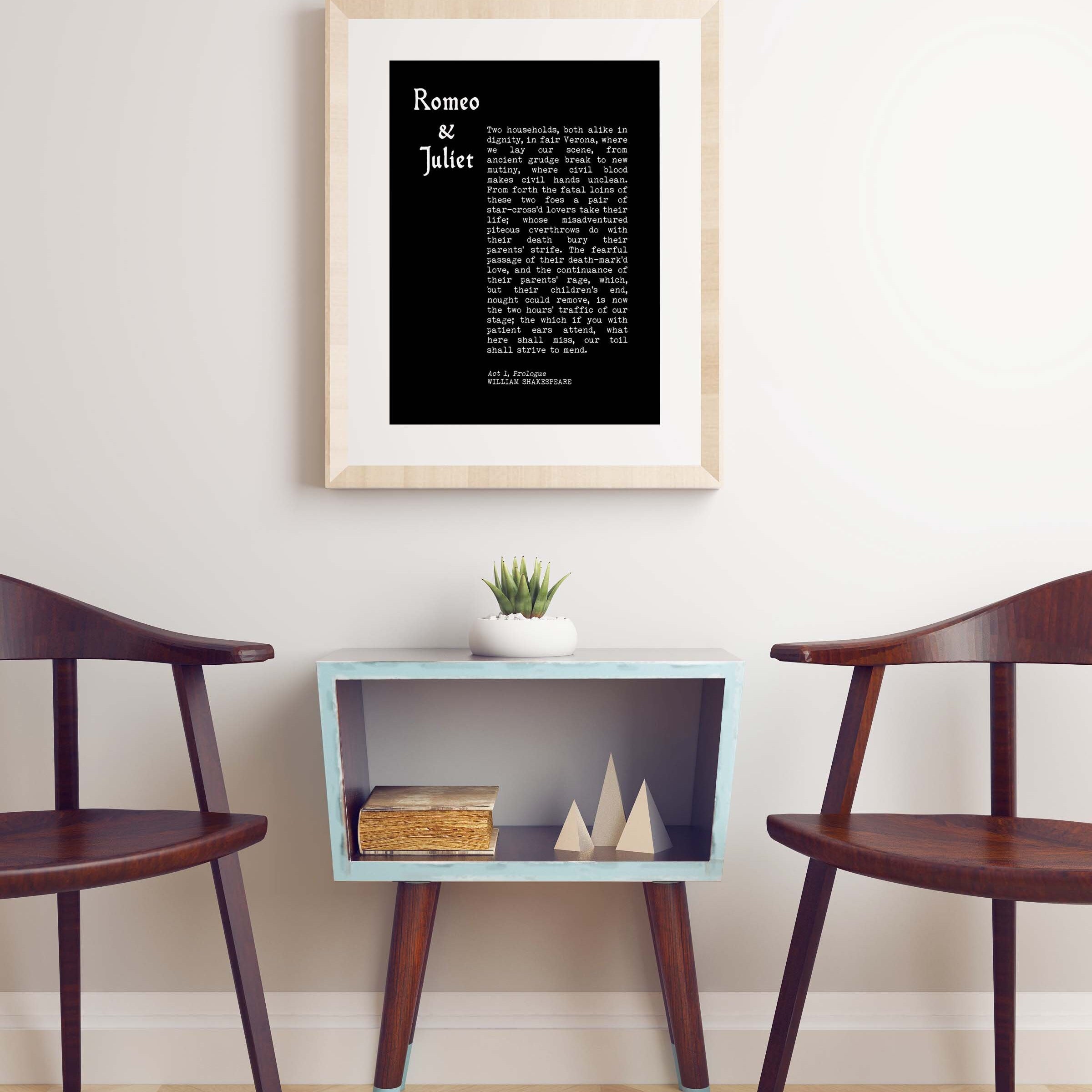 Two Households, Both Alike In Dignity - Romeo & Juliet Prologue William Shakespeare Black And White Wall Art Prints