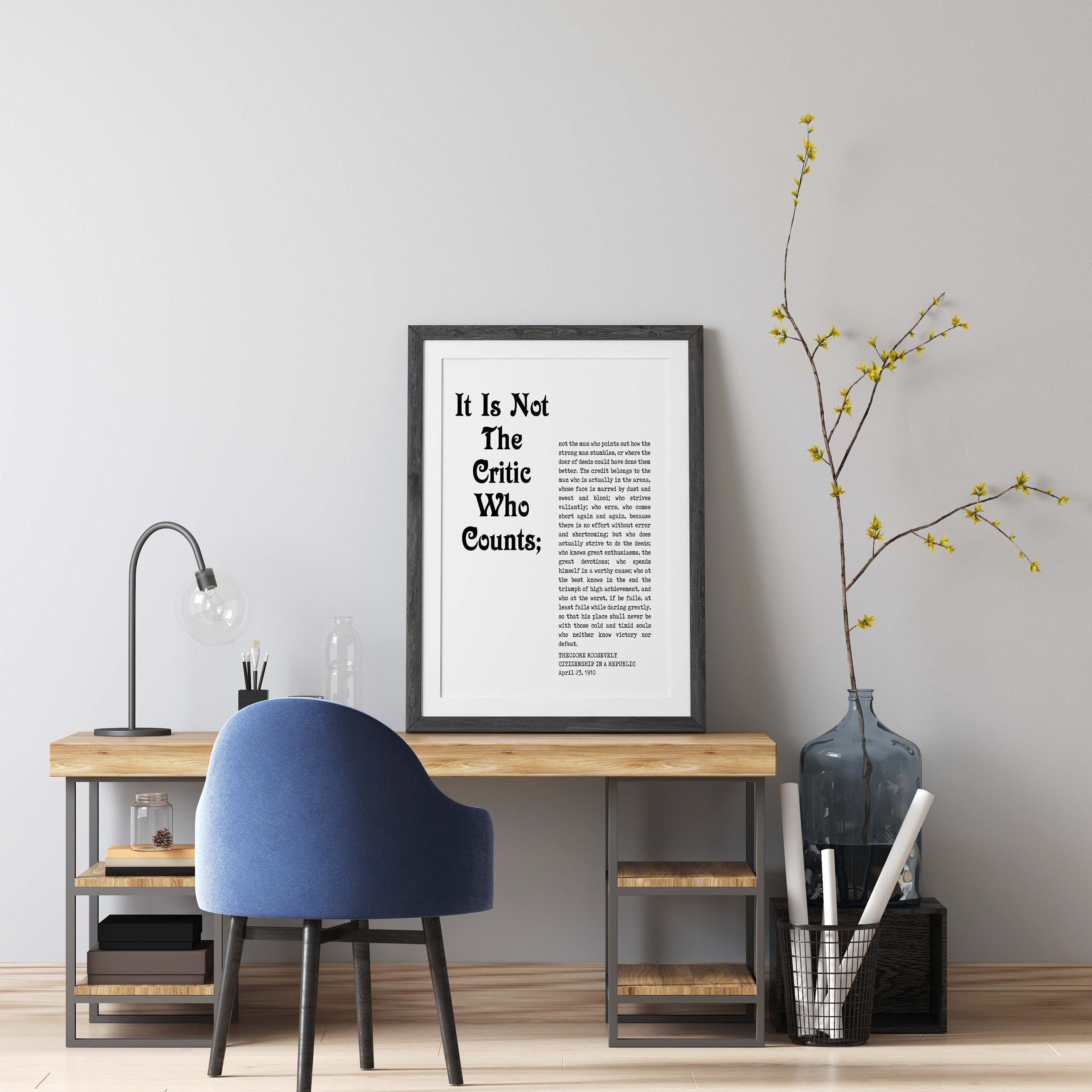 Daring Greatly Man In The Arena Theodore Roosevelt Office Wall Decor, Inspirational Quotes Unframed Wall Art In Black And White