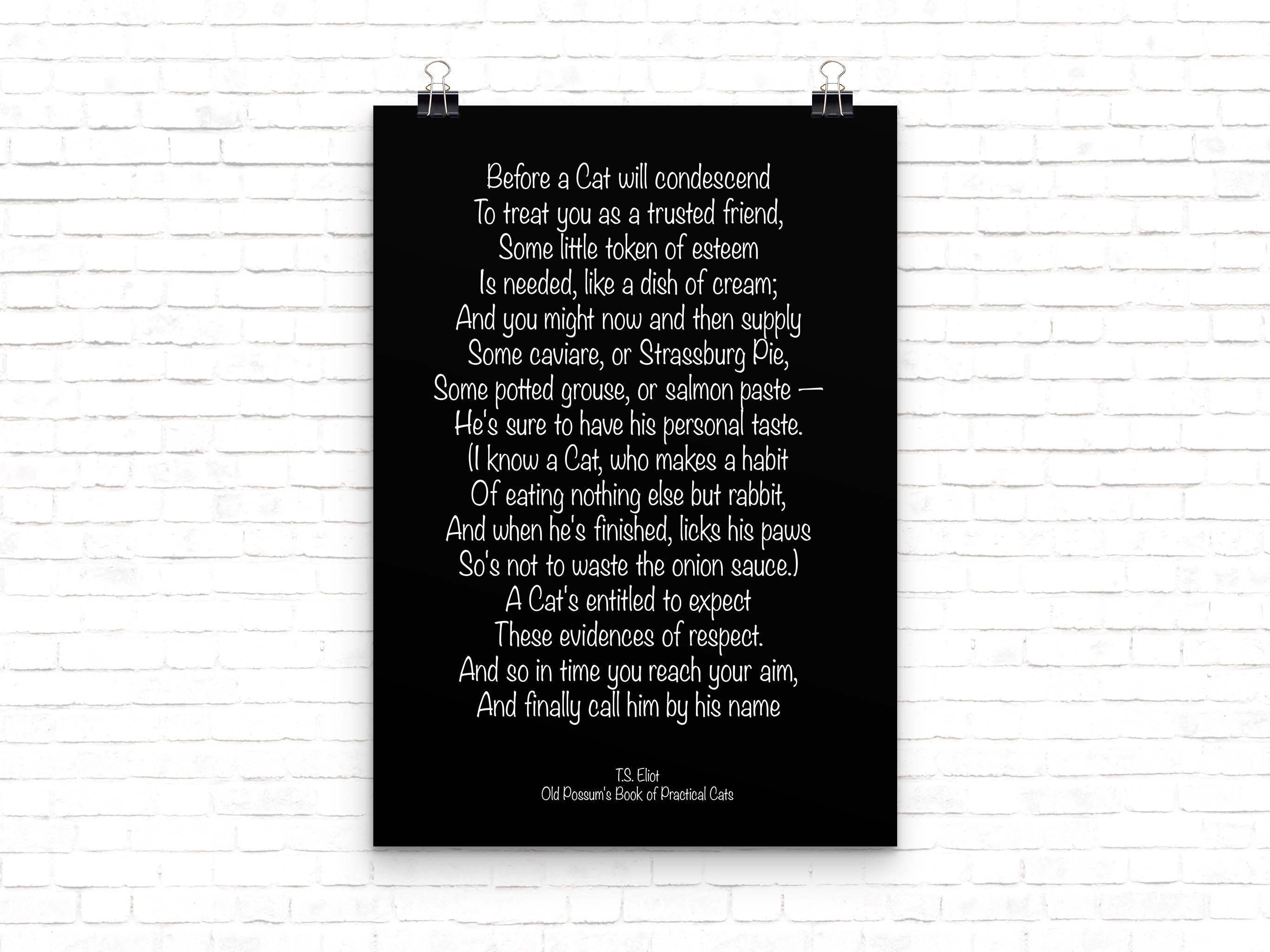 T S Eliot Cat Poem, Old Possum's Book Of Practical Cats Wall Art Print