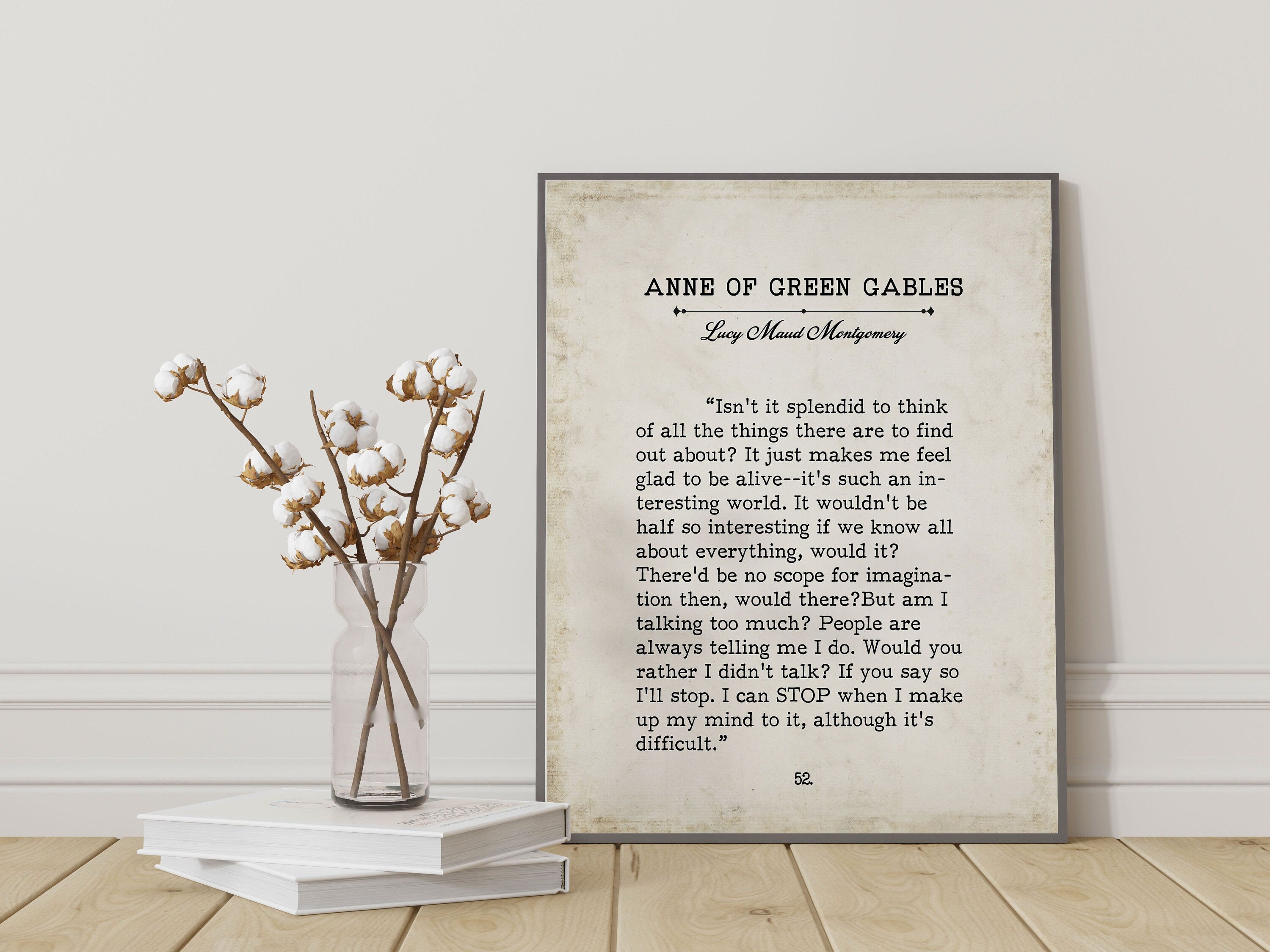 L M Montgomery Book Page Inspirational Wall Art, Anne of Green Gables Quote Vintage Style Print Wall Decor