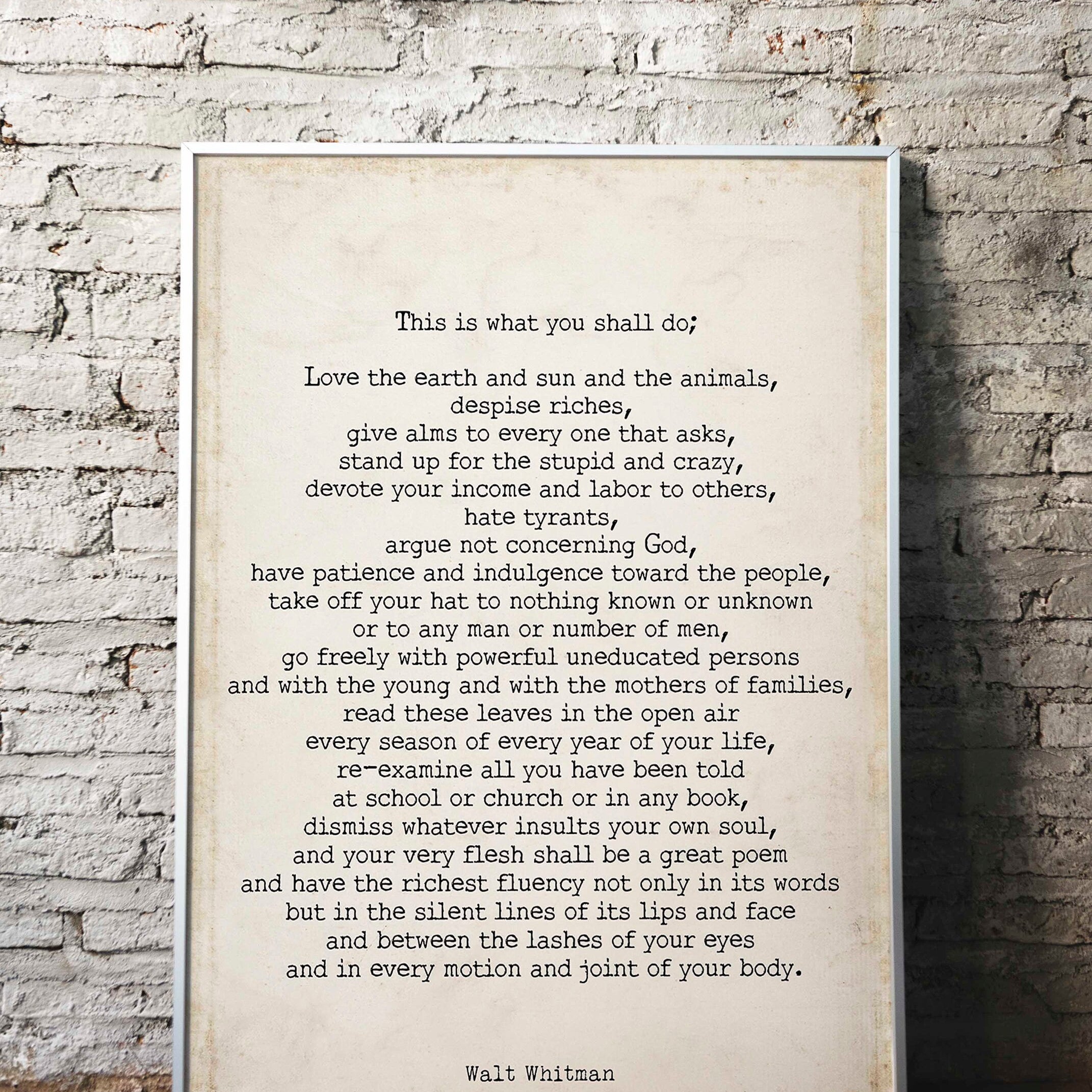 Walt Whitman Leaves of Grass Print, This Is What You Shall Do Inspirational Poem in Vintage Background