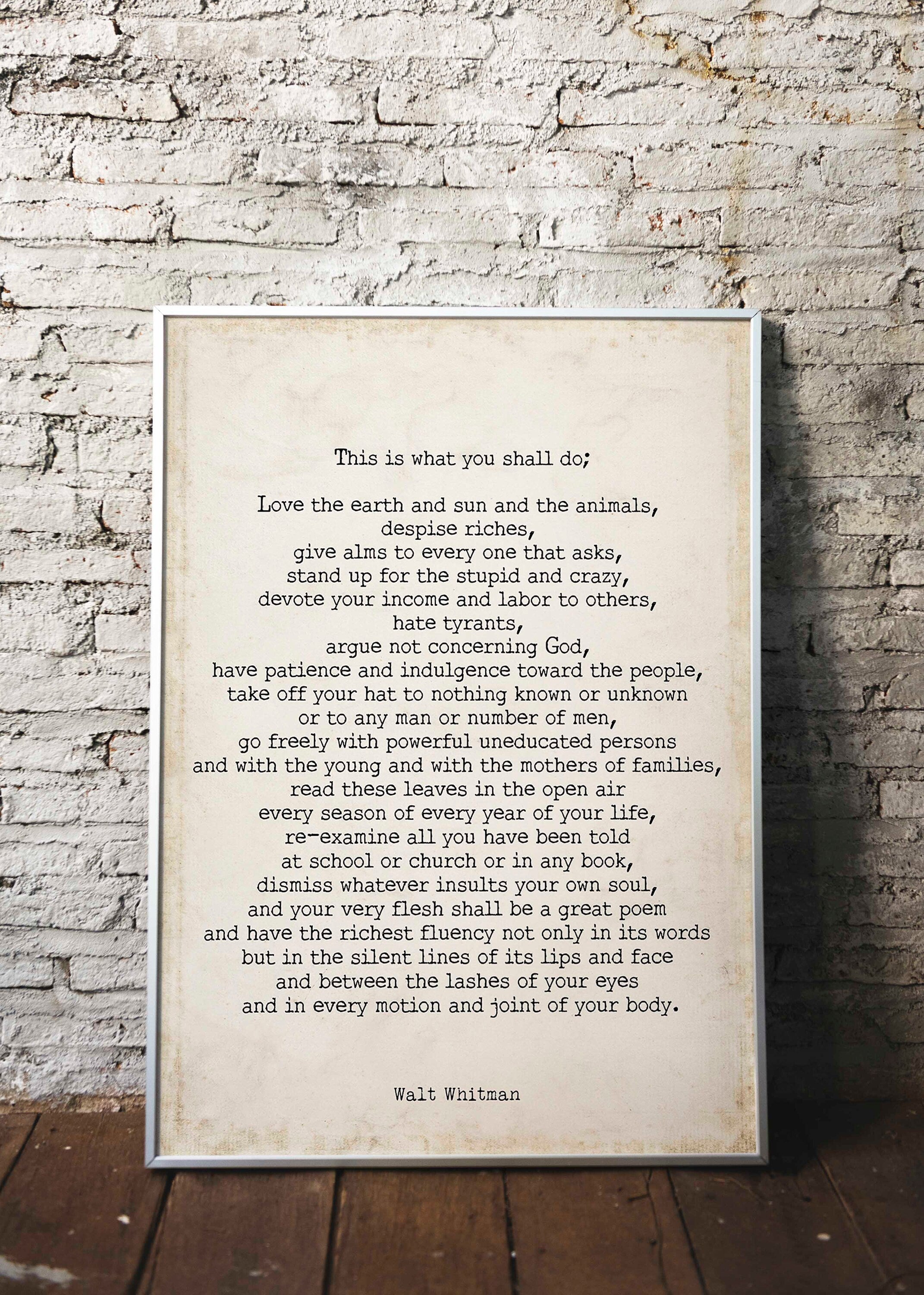 Walt Whitman Leaves of Grass Print, This Is What You Shall Do Inspirational Poem in Vintage Background
