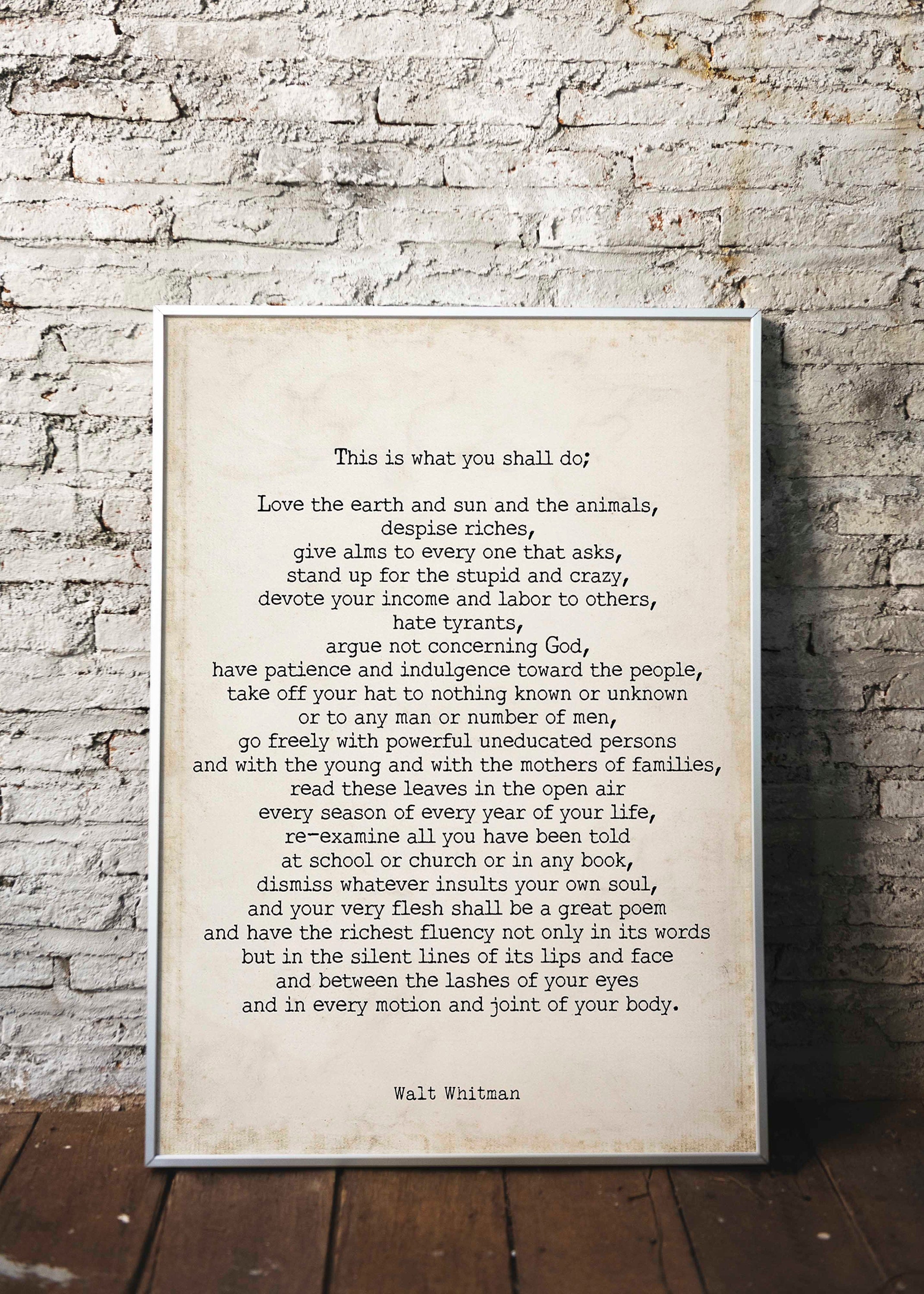 Walt Whitman Leaves of Grass Print, This Is What You Shall Do Inspirational Poem in Vintage or Black & White for Home Wall Decor