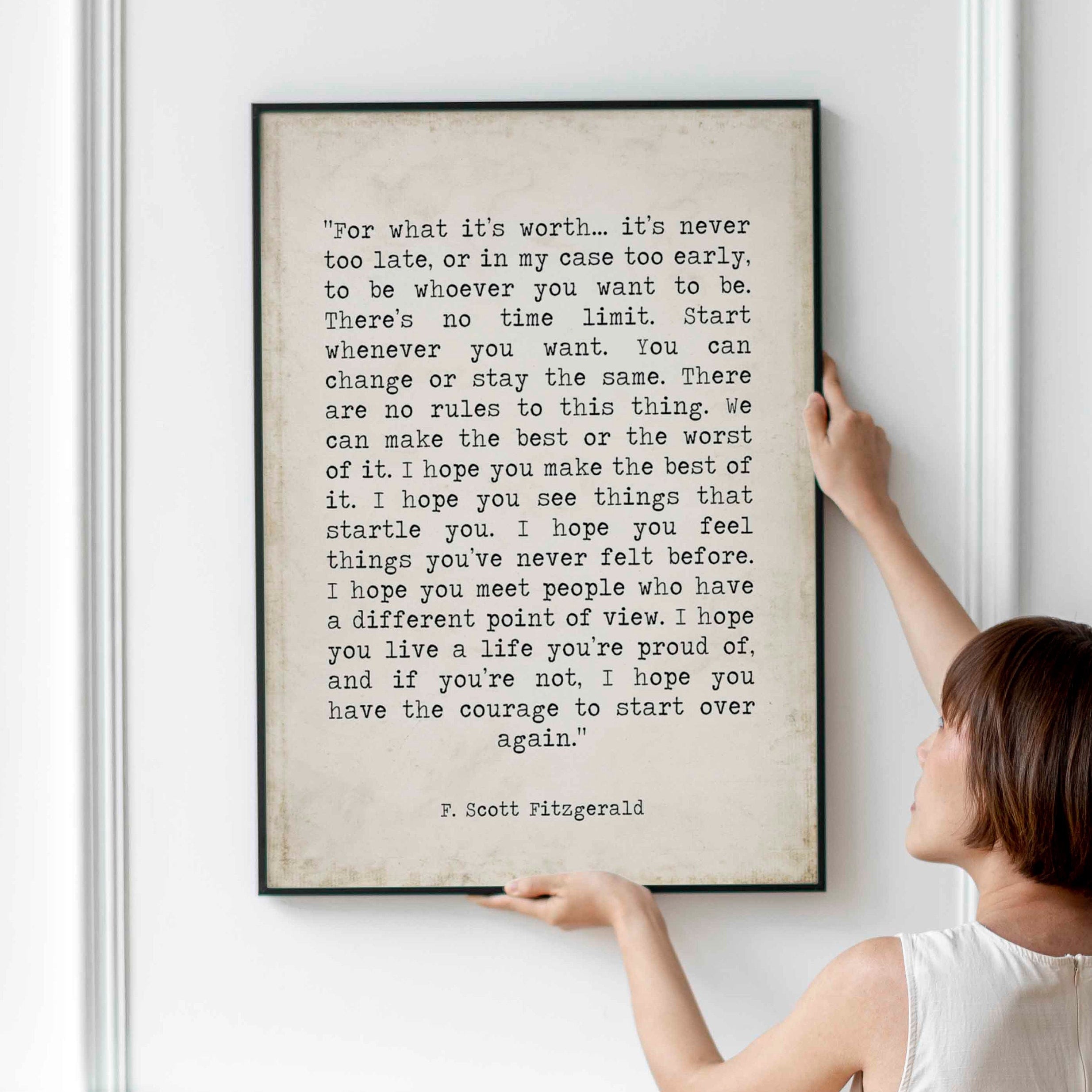PRINTABLE F Scott Fitzgerald For What It's Worth Quote Inspirational Print Gift, Vintage page Typography Quote Print INSTANT DOWNLOAD