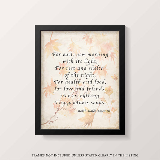 Ralph Waldo Emerson Gratitude Quote Print Autumn Leaves Literary Wall Art