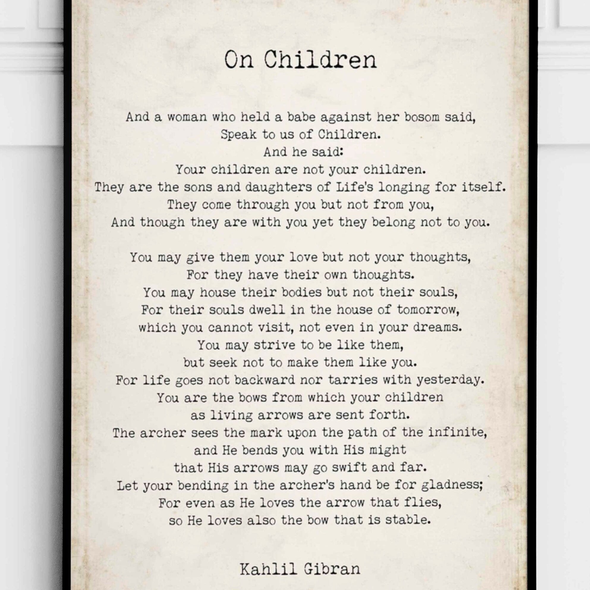 FRAMED On Children Kahlil Gibran Wall Art Prints Vintage or Black & White Backgrounds