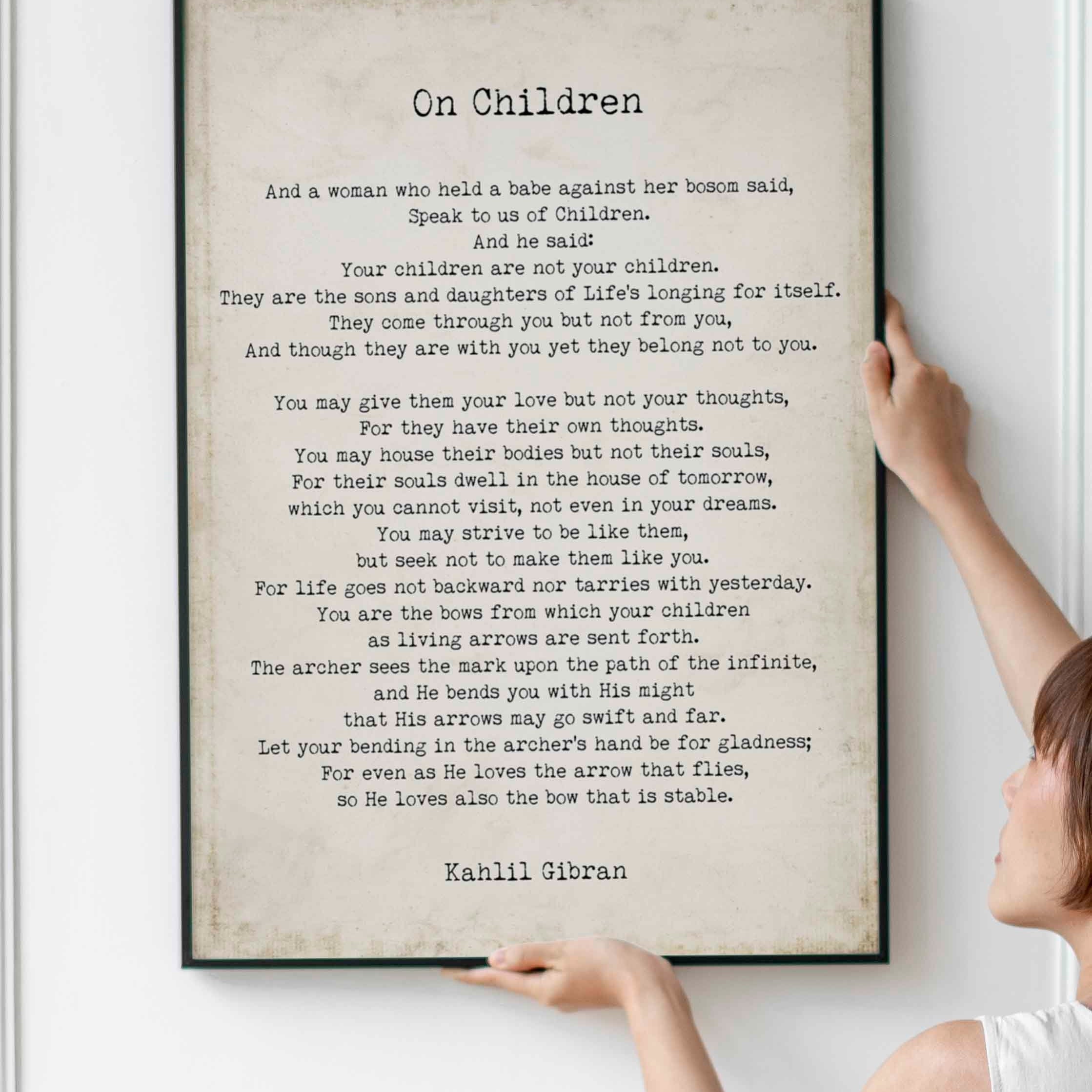 FRAMED On Children Kahlil Gibran Wall Art Prints Vintage or Black & White Backgrounds