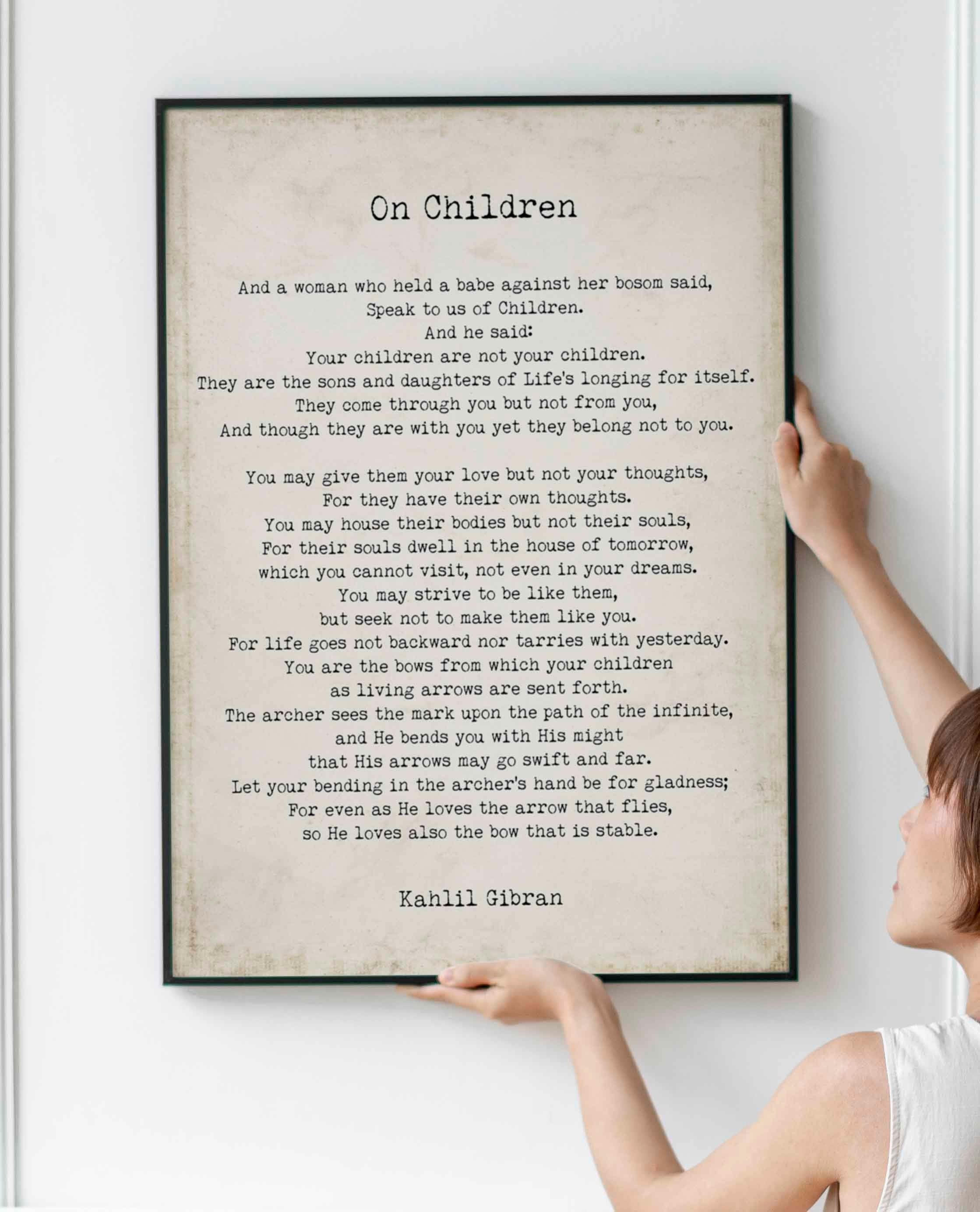 FRAMED On Children Kahlil Gibran Wall Art Prints Vintage or Black & White Backgrounds